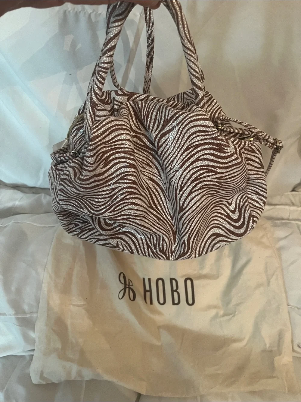 HOBO Brown and White Zebra-Print Hobo Tote